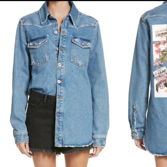 Authentic Off white floral print denim jacket - Picture 2 of 10